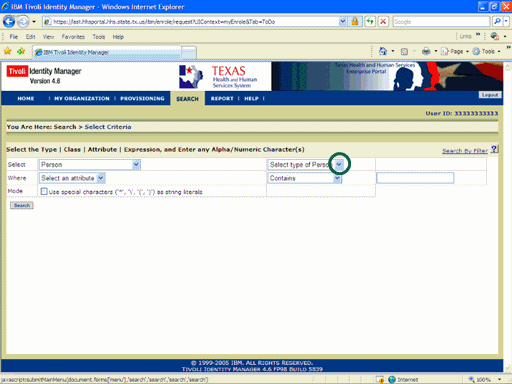 Screenshot of the Search Criteria page